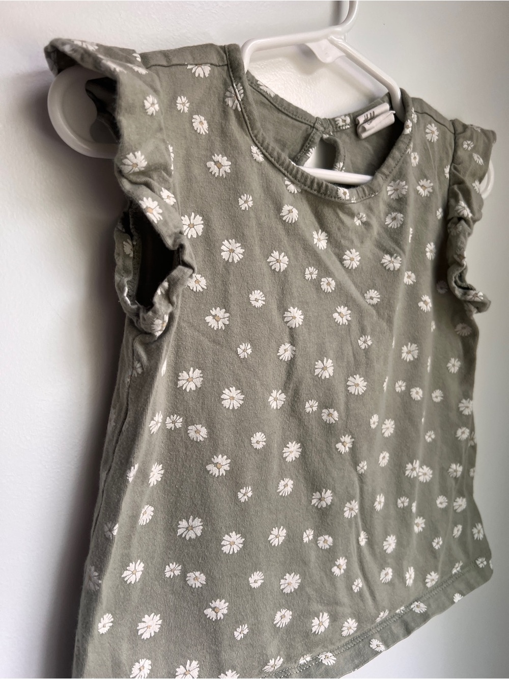 H&M Daisy Flutter Sleeve Top | Sage Green | 18–24 Months